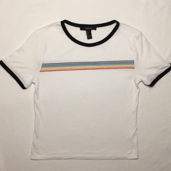 Rainbow Striped Cropped Ringer Tee 